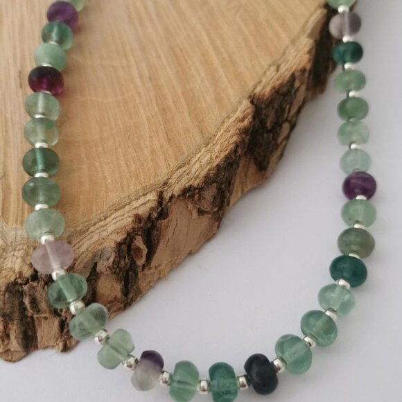 Rainbow Fluorite Beaded Necklace and Bracelet : Green & Purple Gemstone - Picture 4 of 6